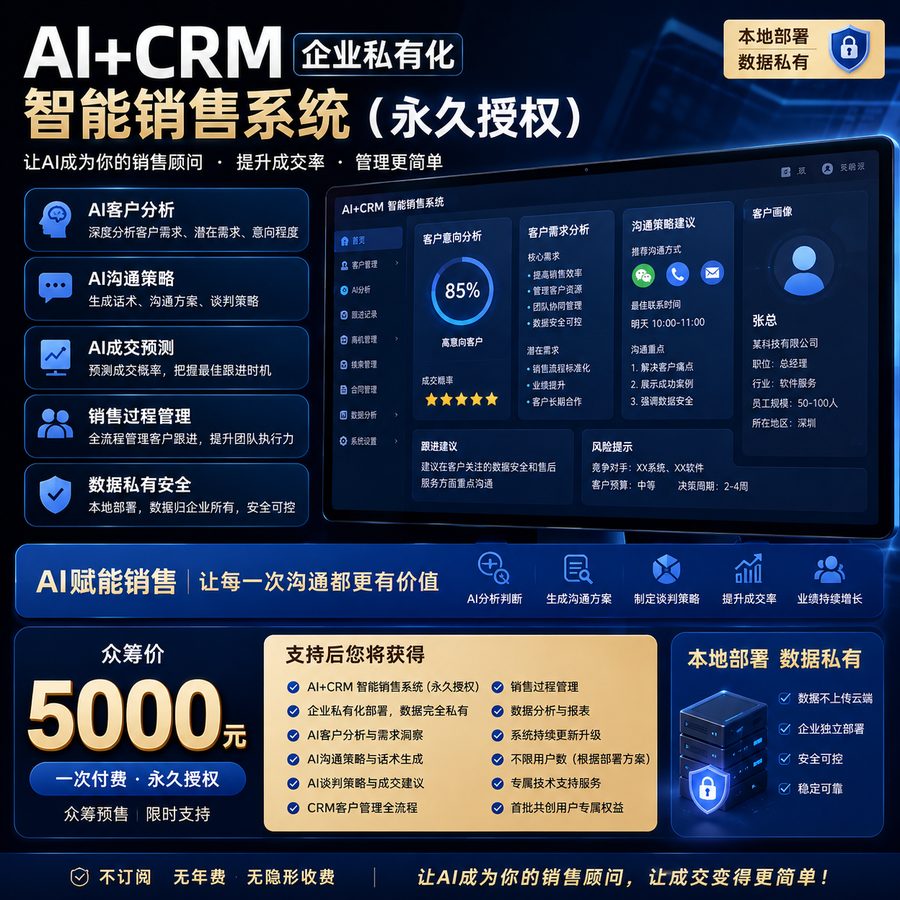 AI+CRM 企业私有化智能销售系统（永久授权）